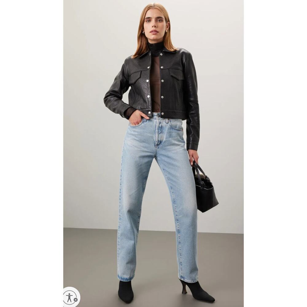 VEDA Black Leather Jean Jacket - Picture 3 of 10